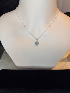 Diamond Cluster Halo Pendant Necklace in Platinum Over Sterling Silver 0.33 ctw